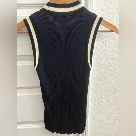 Rag & Bone Semi Sheer Blue Tank Top Black White Trim XS - Picture 3 of 5
